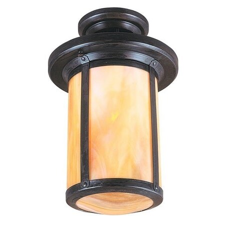 Arroyo Craftsman 6" Berkeley Semi-Flush Mount, Black, Amber Mica Glass BCM-6M-BK